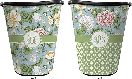 Personalized Vintage Floral Waste Basket - Double Sided (Black)