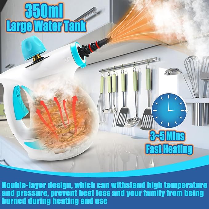 Steam Cleaner Pressurized Handheld Steam Cleaner for Home Multi-Surface Steamer for Cleaning with Safety Lock Portable Cleaning Steamer for Kitchen Bathroom Car Grout Upholstery and Clothes