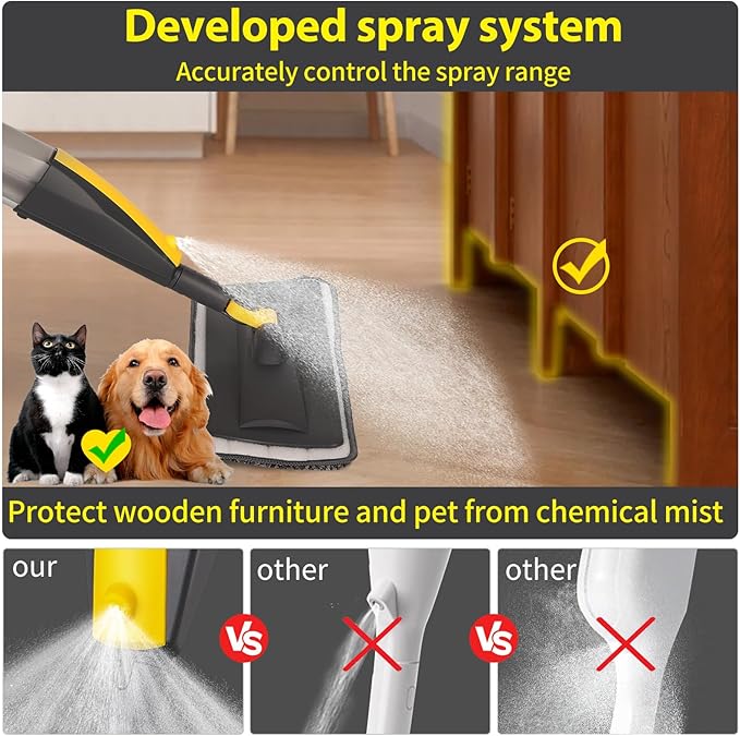 Mops for Floor Cleaning Spray Mop with 400ml Refillable Bottle and 2 Replacement Pads Dry Wet Floor Household or Commercial Hardwood Laminate Tile Ceramic