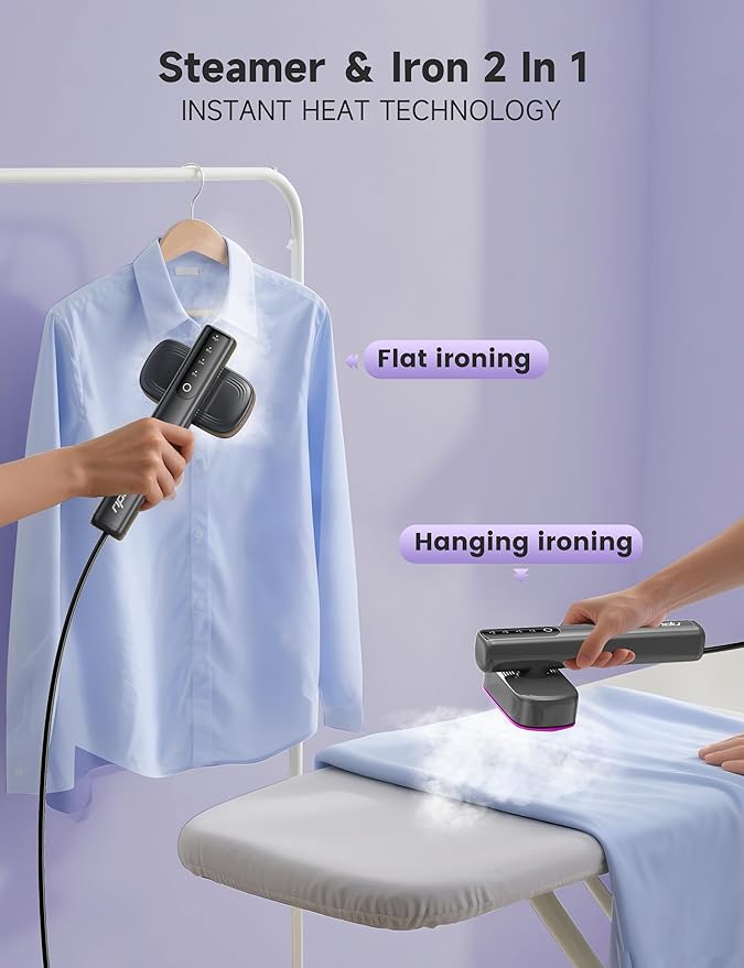Steamer for Clothes1200W Powerful Portable Steamer Iron15s Fast Heat-up100ml Tank20 Min Continuous Steam Wrinkle Remover for Travel Home Office(Purple)
