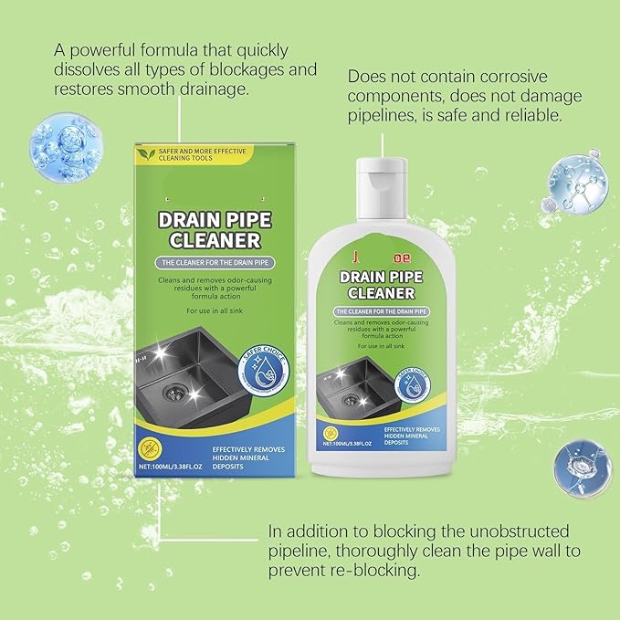 Powerful Drain Cleaner for Kitchen &amp Toilet Pipes - Fast Acting Drain Unblocker Dissolves Blockages &amp Hard Water Deposits(2PCS)