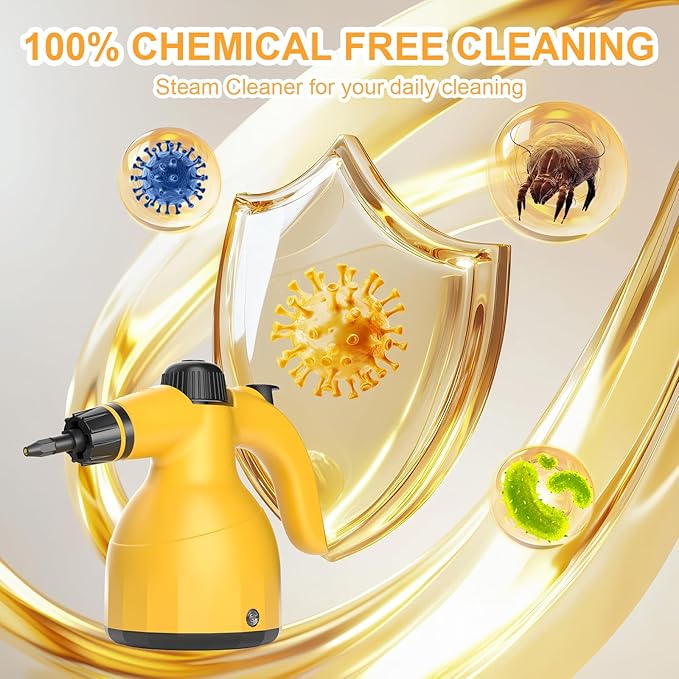 Handheld Steam Cleaner: Multi-Surface Steamer with 10 PCS Accessories Pressurized Natural Steam Cleaner for Home Cleaning Dirt Grease Grout Tile Floor Couch and Car