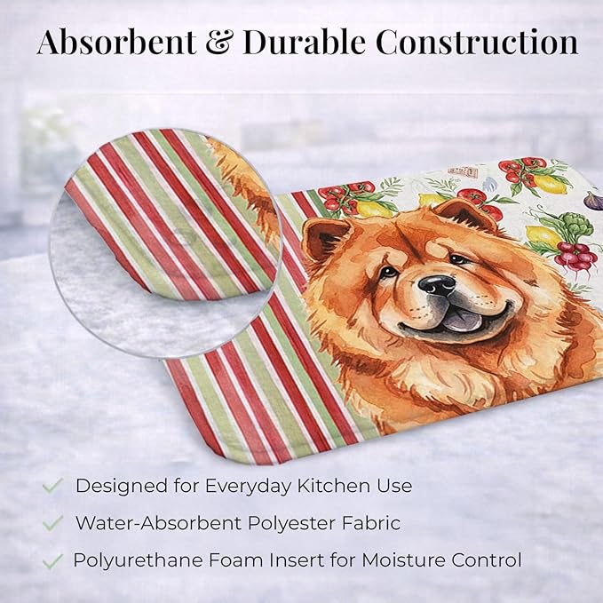 Caroline's Treasures Red Chow Chow Vegetables Dish Drying Mat Absorbent Dish Drying Mat Pad for Kitchen Counter Dish Drainer Mat for Countertop 14 x 21 Multicolor