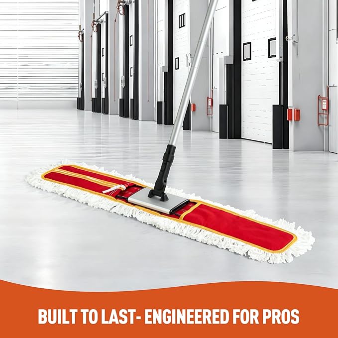 36 Commercial Dust Mops for Floor Cleaning Heavy Duty Floor Duster Mop with Long Handle Hotel Gym Household Cleaning Supplies for Hardwood Tiles Marble Floors (Red)