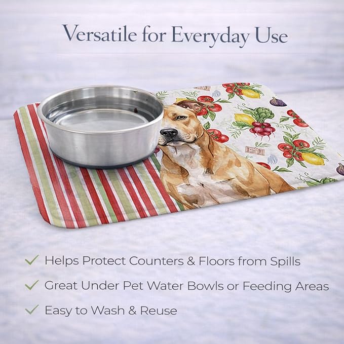 Caroline's Treasures Fawn American Staffordshire Terrier Vegetables Dish Drying Mat Absorbent Dish Drying Mat Pad for Kitchen Counter Dish Drainer Mat for Countertop 14 x 21 Multicolor