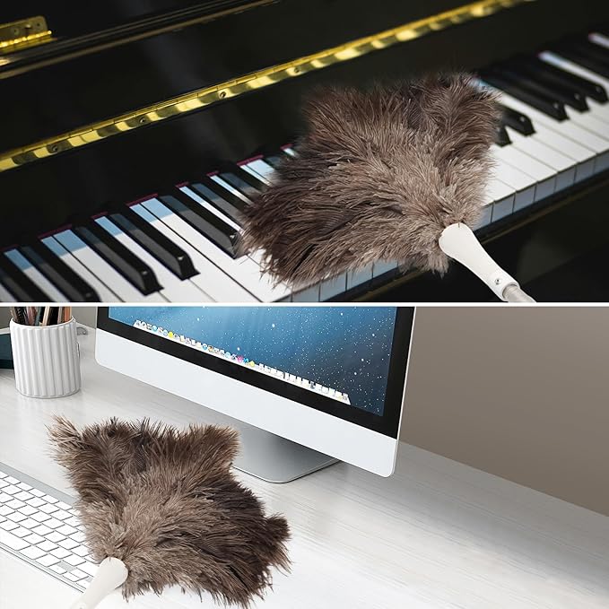 Ostrich Feather Duster Pole 28 to 72 InchExtendable Feather Duster Used for Home Cleaning Ceilings Furniture Fans