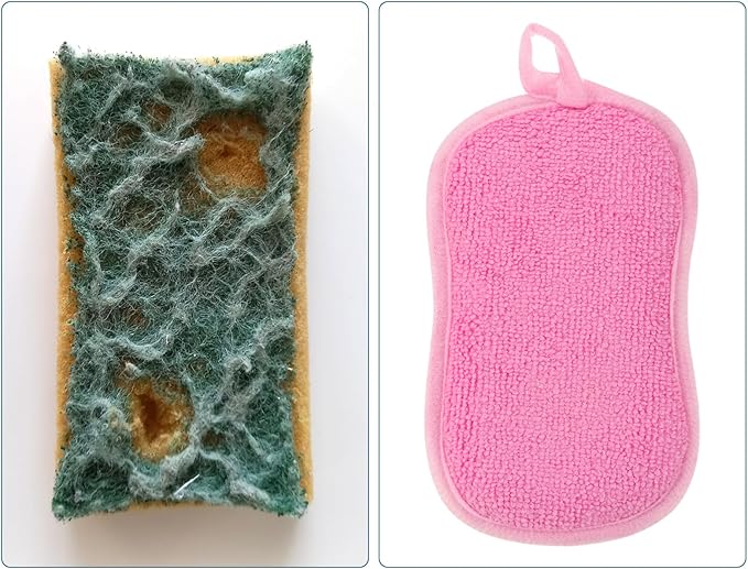 uxcell 10 Pcs Non Scratch Microfiber Kitchen Dish Sponge Scrubbers Pink 16 x 9 cm / 6.3 x 3.5 inch(L x W)