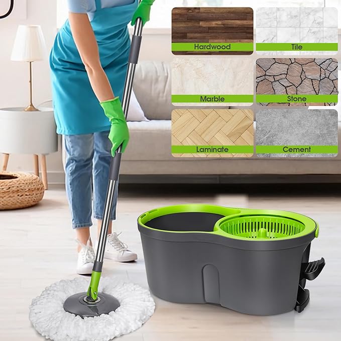 Spin Mop Bucket SystemMasthome Pedal Spin Mop and Bucket with Wringer SetEasyWring Microfiber Mop with 3 Mop Pads360°Spinning Floor Cleaning System - Home &amp Office Suitable