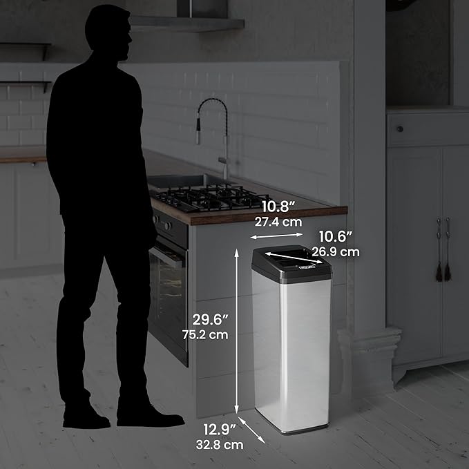 iTouchless 14 Gallon Slide Open Lid Kitchen Trash Can with Motion Sensor Stainless Steel Rectangular Trashcan for Home Office Garage Work Bedroom Living Room Large Capacity Slim Wastebasket Silver
