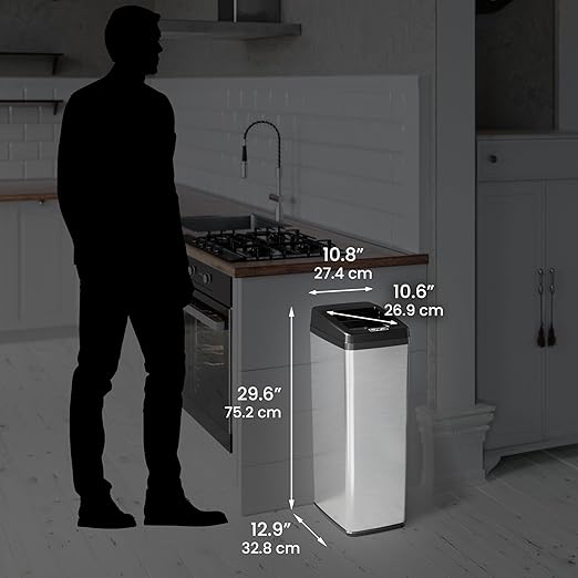 iTouchless 14 Gallon Slide Open Lid Kitchen Trash Can with Motion Sensor Stainless Steel Rectangular Trashcan for Home Office Work Bedroom Living Room Garage Large Capacity Slim Wastebasket Silver