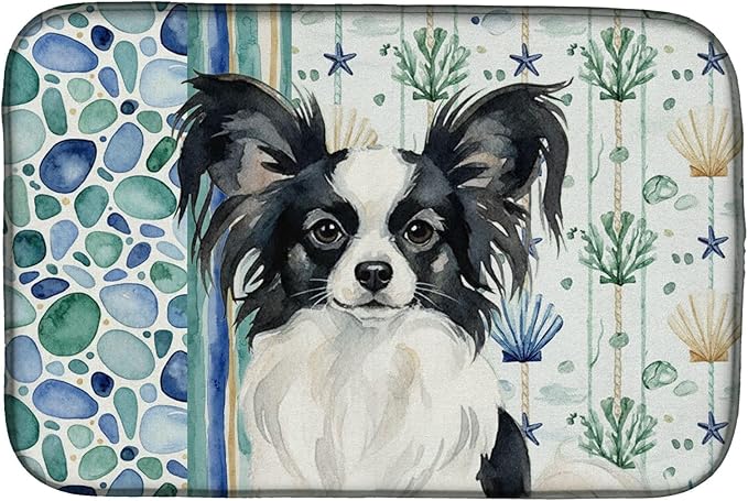 Caroline's Treasures Black and White Papillon Coastal Sea Glass Dish Drying Mat Absorbent Dish Drying Mat Pad for Kitchen Counter Dish Drainer Mat for Countertop 14 x 21 Multicolor