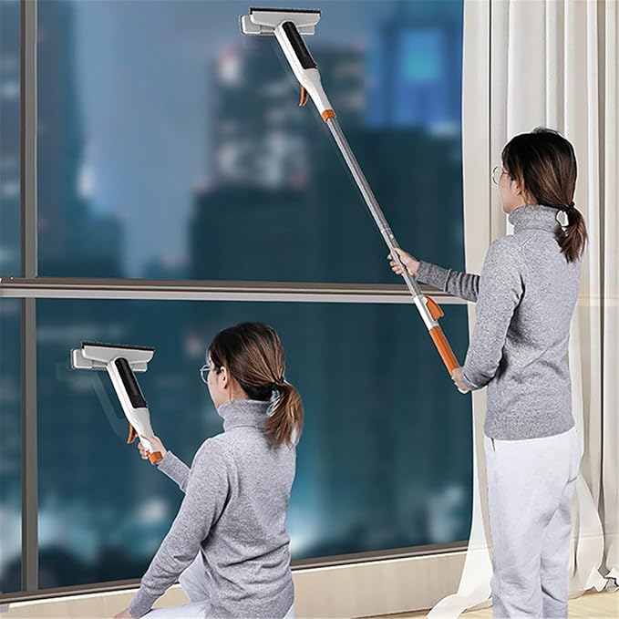 Long Handle Cleaning Brush Multifunctional Household Window Cleaner Double-Sided Wiper WithTank White Cleaning Tool ﻿