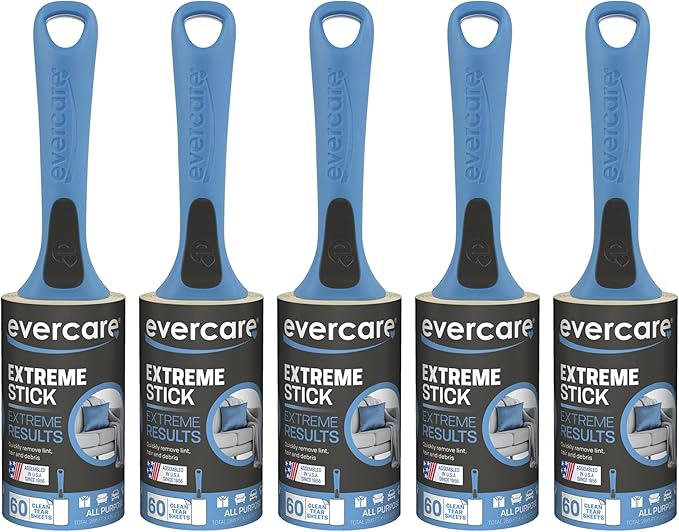 Evercare All Purpose Lint Brush Value Pack - 5 Rollers (300 Sheets Total) Blue