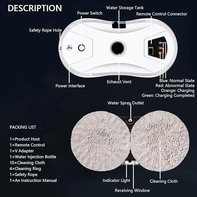 Smart Water Spray Window Cleaning Robot Vacuum Cleaner 5600pa High Suction Anti-Drop Glass Washer for Tiles Bathrooms