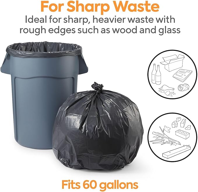 Professional 55-60 Gallon Trash Bag 38 x 58 Low Density 1.8 mil Black 100 Bags/Box