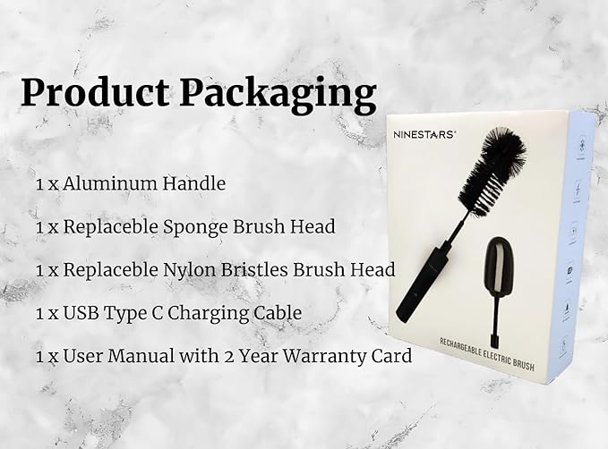 NINESTARS Electric Baby Bottle Cleaning Brush w/Sponge Brush &amp Bristle Head Long-Lasting Battery Electric Bottle Cleaner for All Families New Mom Time Saving Household Cleaning Tool (Black Meta