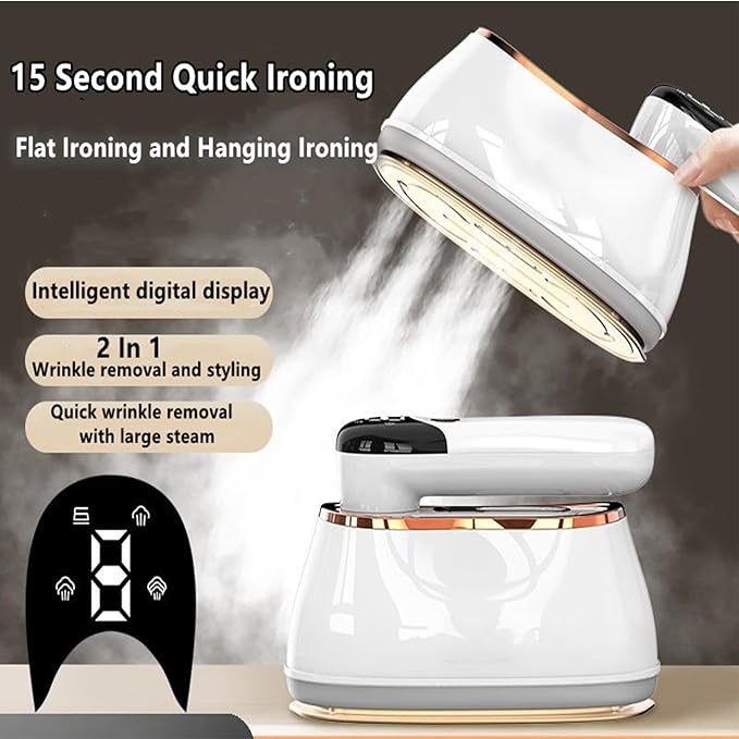 2 In 1 Portable Ironing Machine Handheld Clothing Steam Iron 1200W +15 Seconds Fast Heating180°Rotation LCD Display Ironing Mode 7-Hole Pressurized Steam