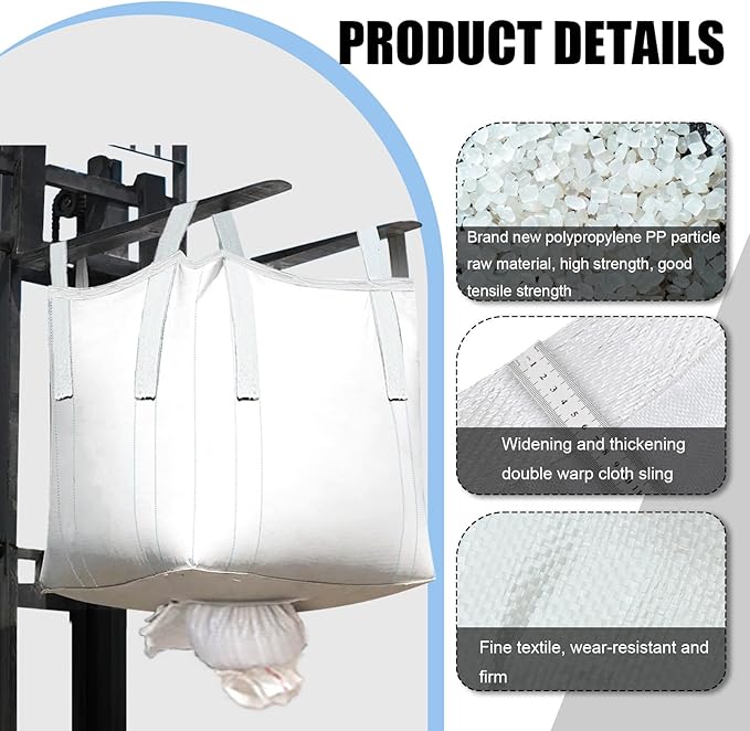 10Pack Aolikebao FIBC Bulk Bag1.5 Ton Bag 39.4L x 39.4W x 39.4H3300lbs SWL Safty Factor 3:1Woven Polypropylene BagsDuffle Top Spout Bottom (10)