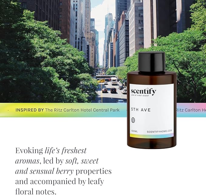 Scentify 5th Ave Aroma Oil Refill Scent for Oil Diffusers - Bergamot Floral Gardenia Scents - Luxurious Relaxing Aromatherapy Diffuser Fragrance 100ml 3.38 oz