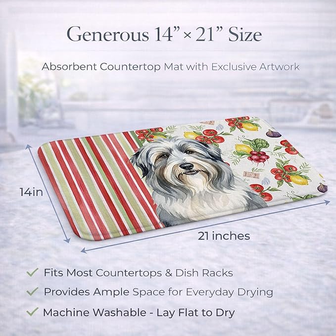 Caroline's Treasures Bearded Collie Vegetables Dish Drying Mat Absorbent Dish Drying Mat Pad for Kitchen Counter Dish Drainer Mat for Countertop 14 x 21 Multicolor