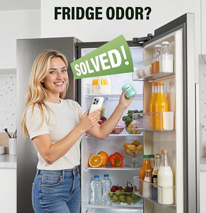 Refrigerator Deodorizer - Long Lasting Fridge Odor Eliminator and Smell Absorber No Need Baking Soda Replacement Works as Freezer Freshener &amp Organizer Accessory Green