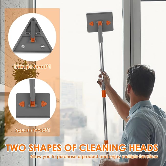Baseboard Cleaner Tool with HandleFolding Wall Mop with 79 Extension Pole Swivel Wall Cleaner Mop with Squeegee 8 Reusable Pads for Baseboard Wall Ceiling Window Floor Furniture