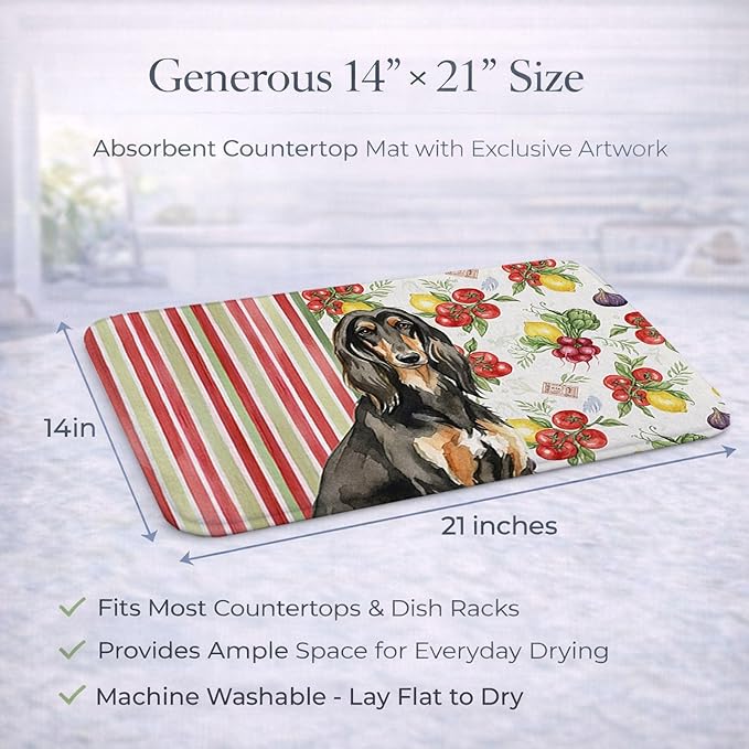 Caroline's Treasures Black &amp Tan Afghan Hound Vegetables Dish Drying Mat Absorbent Dish Drying Mat Pad for Kitchen Counter Dish Drainer Mat for Countertop 14 x 21 Multicolor