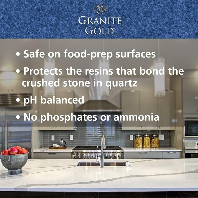 Granite Gold Quartz Cleaner Spray for Caesarstone Cambria Silestone and All Other Quartz Countertop Surfaces 64 Fluid Ounces and 2 x 24 Fluid Ounces