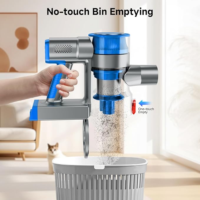 Cordless Vacuum Cleaner Powerful Stick Vacuum Cleaner for Home with Rechargeable Battery 6-in-1 Lightweight Handheld Vacuum 45 Mins Runtime for Hardfloor &amp Carpets Pet Hair (Blue)