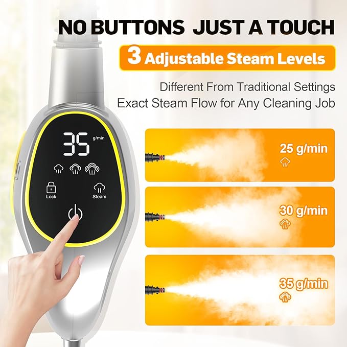 Handheld Pressurized Steam Cleaner for Home - 15s Heat-Up 3-Level Adjustable Steam Cleaner with 14pcs Accessories Multi-Surface Steamer for Cleaning Car Detailing Tile Grout Chemical-Free(Grey)