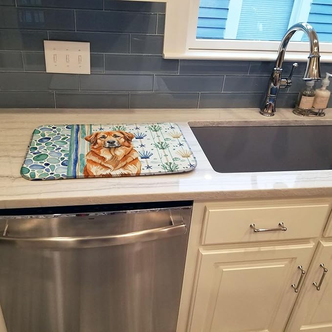 Caroline's Treasures Red Leonberger Coastal Sea Glass Dish Drying Mat Absorbent Dish Drying Mat Pad for Kitchen Counter Dish Drainer Mat for Countertop 14 x 21 Multicolor