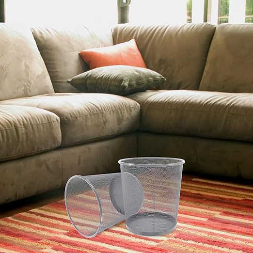 Mesh Metal Wastebasket for Office and Home Rust-Resistant Iron Trash Can with Simple Design Medium Silver Round Garbage Bin for Bathroom Bedroom Dorm Living