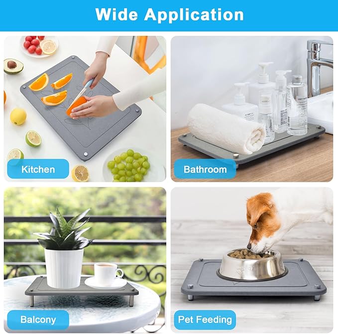 3Pcs Nesting Stone Drying Mat for Kitchen Counter Quick Drying Dish Drying Mat with Non-Slip Feet Super Absorbent Heat Resistant Diatomaceous Earth Dish Drying Mat for Dishes Bottles Cups-Leaf