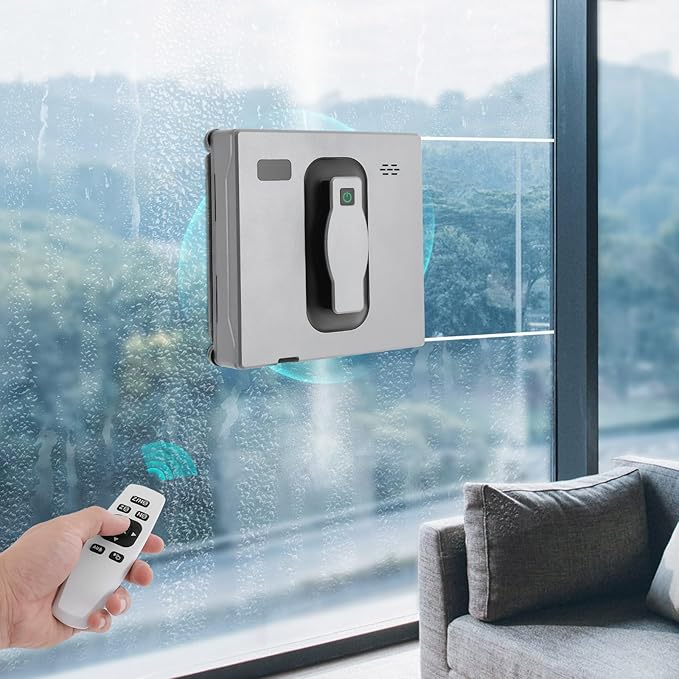 Cashewnuts 72W Window Cleaning Robot Manual/Automatic Window Vacuum Cleaner Electric Dual Spray Window Cleaner 3 Mode Low Noise Window Cleaning Machine w/Remote Control for 30-50㎡ (Silver Gray)