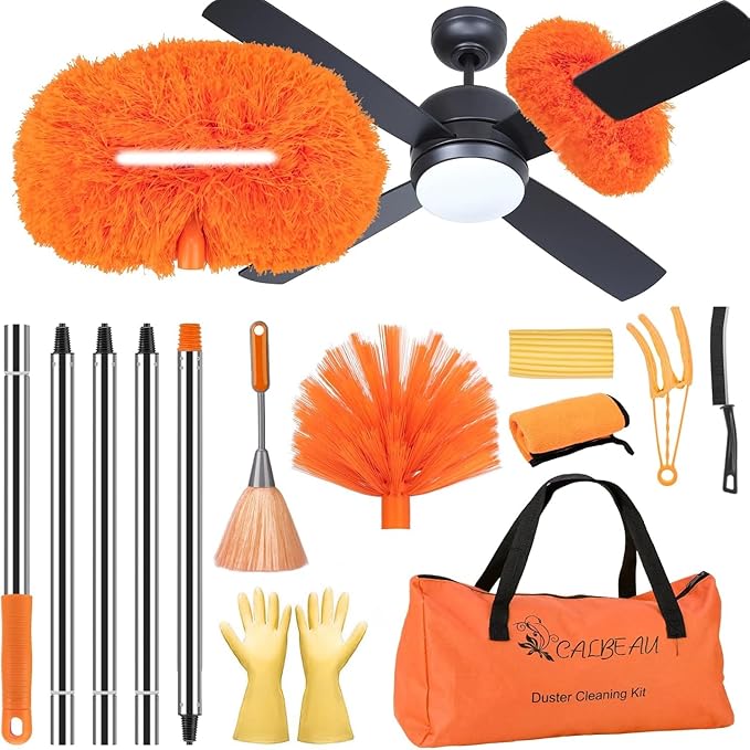 Ceiling Fan Cleaner Duster with 60 inch Extension Pole Dusters for Cleaning High Ceiling Fan Blades Dusters Kit with Storage Bag Cleaning Tools for Families (14pcs)