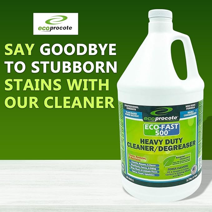 EcoFast 500 New &amp Improved Heavy-Duty Degreaser Cleaner — Non-Toxic Biodegradable Grease Stain Dissolver — Multi Use Concentrate for Kitchen Automotive Floor Wood Fabric Driveway — 1 Gallon