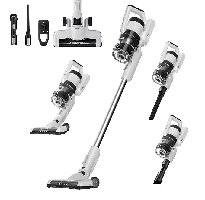 Eureka Cordless Vacuum Cleaner Anti-Tangle Brushroll Rechargeable Stick Vacuum Lightweight for Carpet Hard Floor Pet Hair White NEC280WH