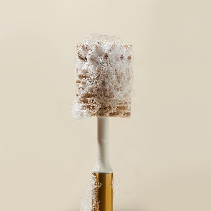 Ionic Bottle Brush Magnetized to Stand Upright Stainless Steel with Replaceable Head Brass/Gold