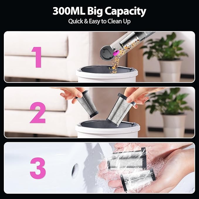 Handheld Vacuum Cordless 25000Pa Car Vacuum 3-in-1 Handheld Vacuum Includes Smart Display and Charging Base Hand Vac Cordless Rechargeable One-Touch Empty for Home/Pet/Car (Purple)