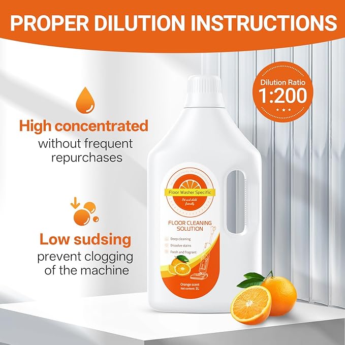 Floor Cleaner Compatible with Tineco Cleaning Solution Suitable with All Robotic Vacuum Mop and Cordless Wet/Dry Vacuum Mop Cleaner Multi-Surface Deodorizing &amp Cleaning Solution (1 L Orange)