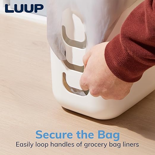 STORi Luup Bathroom Wastebasket 2pk Secure Grocery Bags Plastic Garbage Container for Vanity Laundry Room Kitchen Office 2.5 Gallon White Made in USA