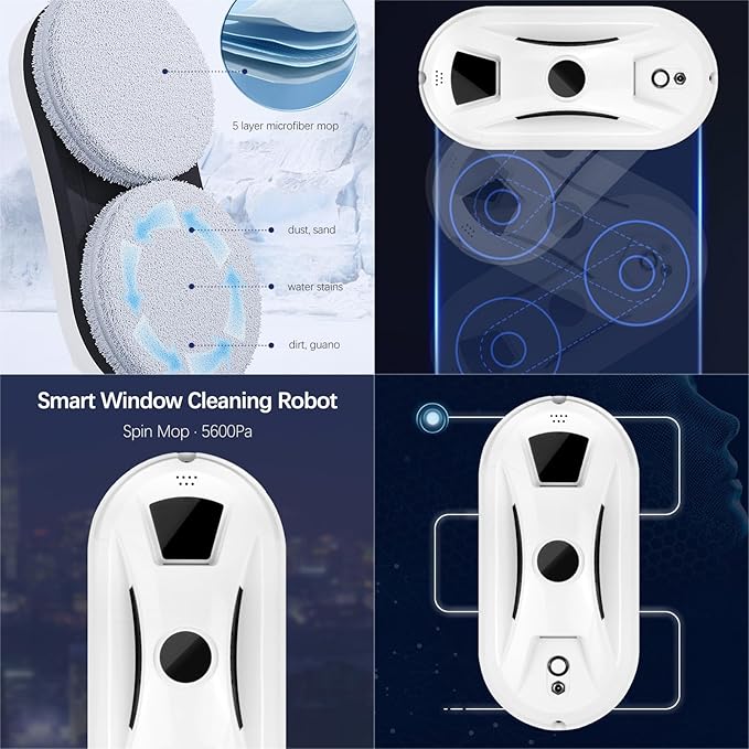 Automatic Smart Window Cleaning Robot – Edge Detection Smart Spray &amp Streak-Free Shine Robot Window Cleaner Inside/Outside Strong Suction Anti-Drop Protection for Glass Walls Shower Doors