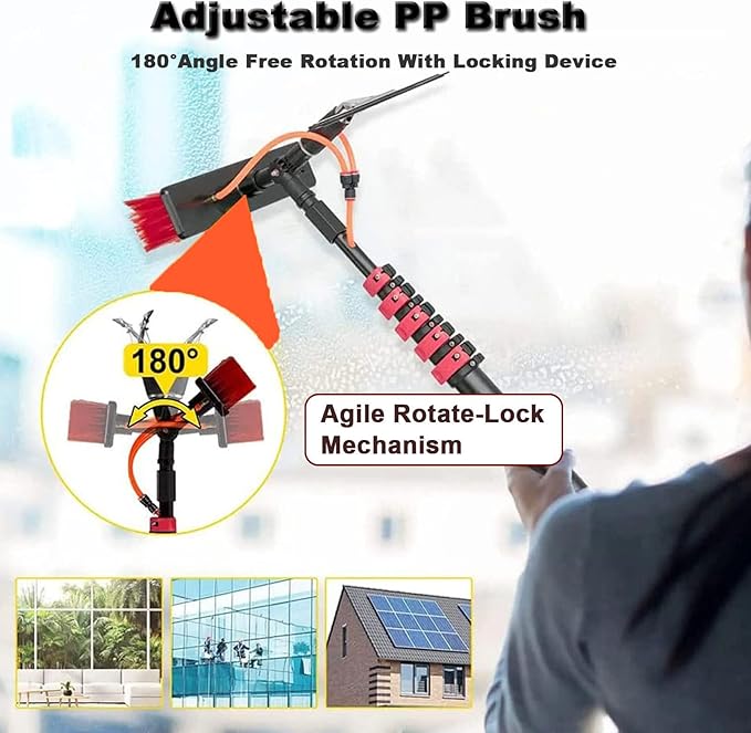 Water Fed Pole Kit 12-39 Feet Water Fed Cleaning Brush with Squeegee &amp Telescopic Brush Window Cleaner &amp Solar Panel Cleaning System Washing Kit for High Window36FT/10.8M
