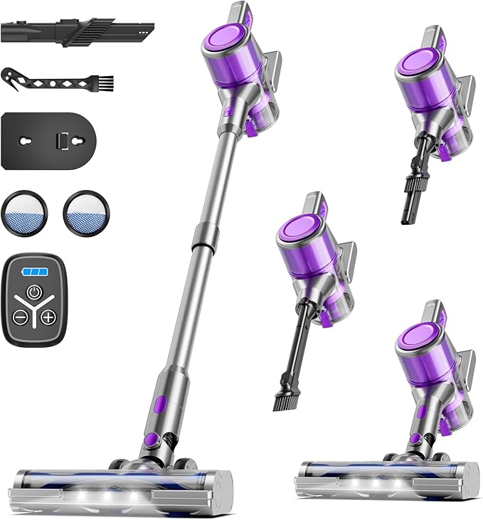 Cordless Vacuum Cleaner 38Kpa Vacuum Cleaners for Home 60Mins Lightweight Stick Vacuum with LED Display Anti-Tangle &amp Wall Mount  8 in 1 Lightweight Vacuum for Hard Floors Carpet Pet Hair Pur