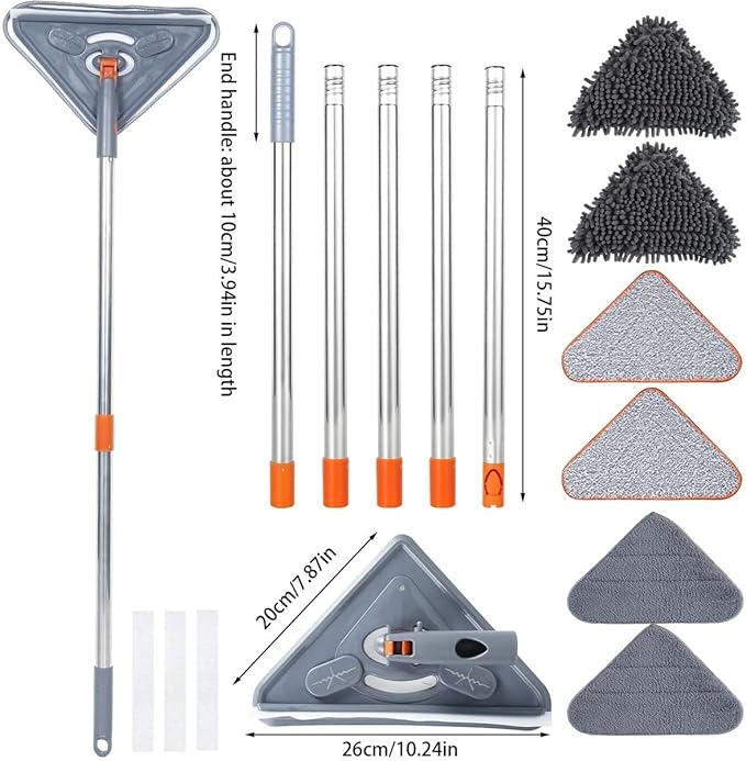 360° Rotatable Wall Mop with Long Handle Extension Pole Wall Cleaning Mop Triangle Dry and Wet Dust Wall Cleaner Mops(Type A)