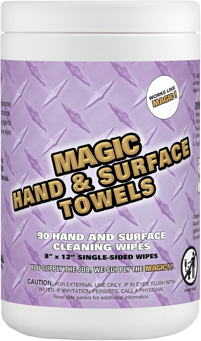Magic Heavy Duty Cleaning Wipes - Single Sided Hand &amp Surface Shop Towels | Professional-grade Cleaning | Waterless | Moisturizing | Cleans Grease Oil Dirt &amp more (6 Pack | 540 Sheets Total