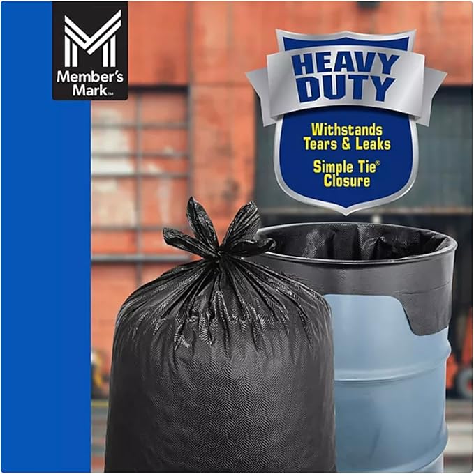 Member Mark Simple Tie Heavy Duty Black Trash Bags 55 gal. 80 ct.