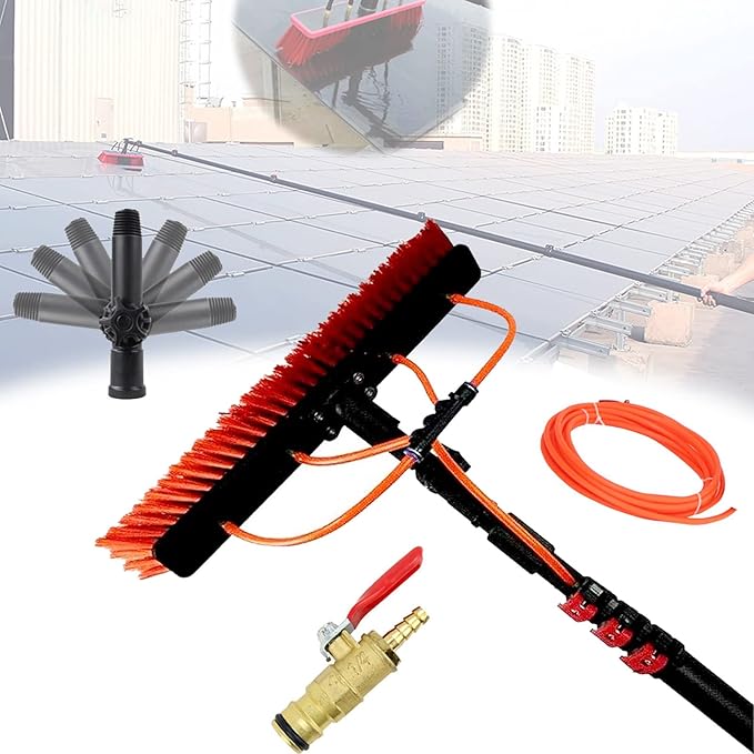 Solar Panel Cleaning Brush &amp Pole photovoltaic Cleaner Window Cleaning Pole 4M-12MOutdoor Window Cleaner Window Glass Conservatory Roof Washing Equipment Tool