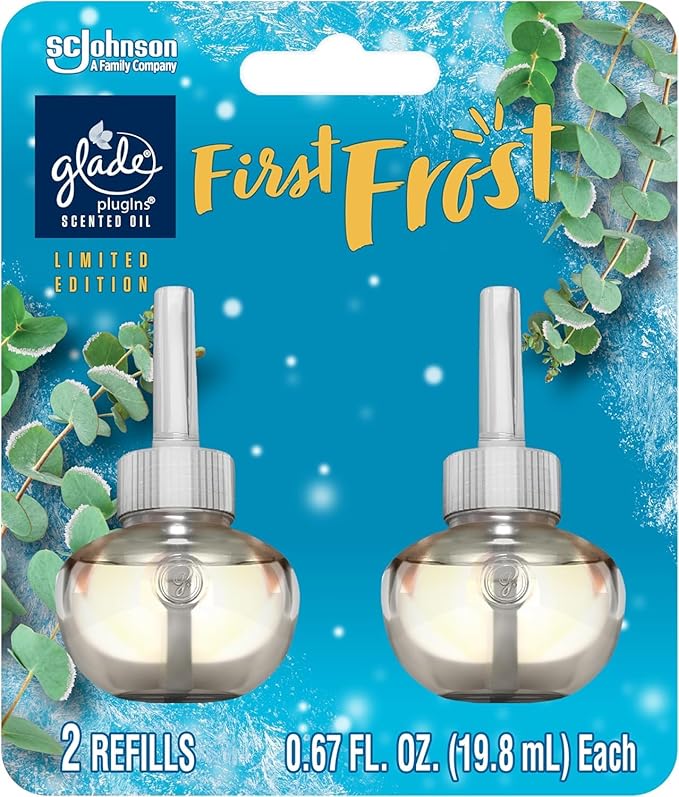 Glade PlugIns Refills Air Freshener Scented and Essential Oils for Home and Bathroom First Frost 1.34 Fl Oz 6 Pack