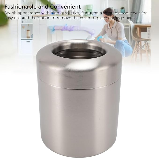 Fockety Countertop Trash Can Stainless Steel Desktop Trash Can Round Garbage Bin Tiny Waste Basket Easy to CleanCountertop Garbage Can for Home Office Near Desk Bathroom Wastebasket